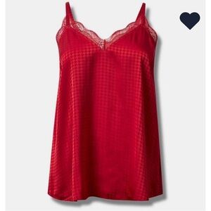 Torrid NWOT Jester Red Camisole Trim Satin Jacquard Lace Trim Cami Houndstooth